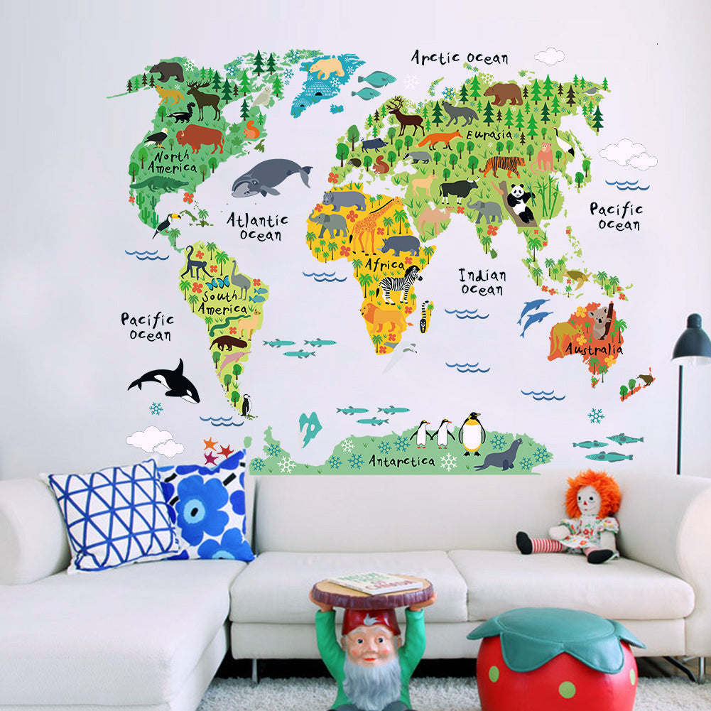Animal World Map Wall Sticker
